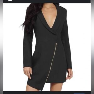 Tobi Black Asymmetrical Ribbed Mini Dress